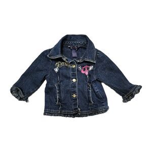 Dereon Blue Denim Jacket Baby Infant 3-6 Months Crop Ruffle Sleeve Embroidered